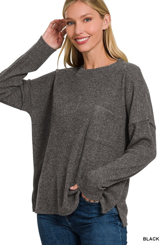 Soft Ribbed Sweater w/ Pocket