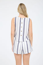 Ella's Striped Back Button Top