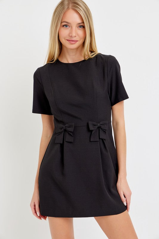 Double Bow Short Sleeve Mini Dress