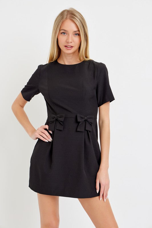 Double Bow Short Sleeve Mini Dress