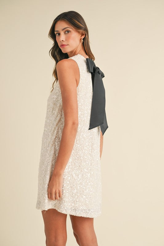 Holiday Classic Sequins Bow Detail Dress