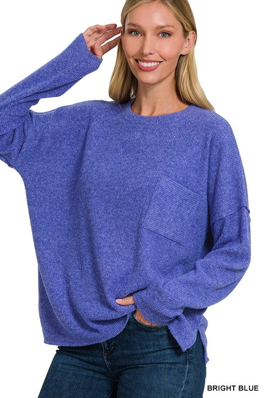 Soft Ribbed Sweater w/ Pocket