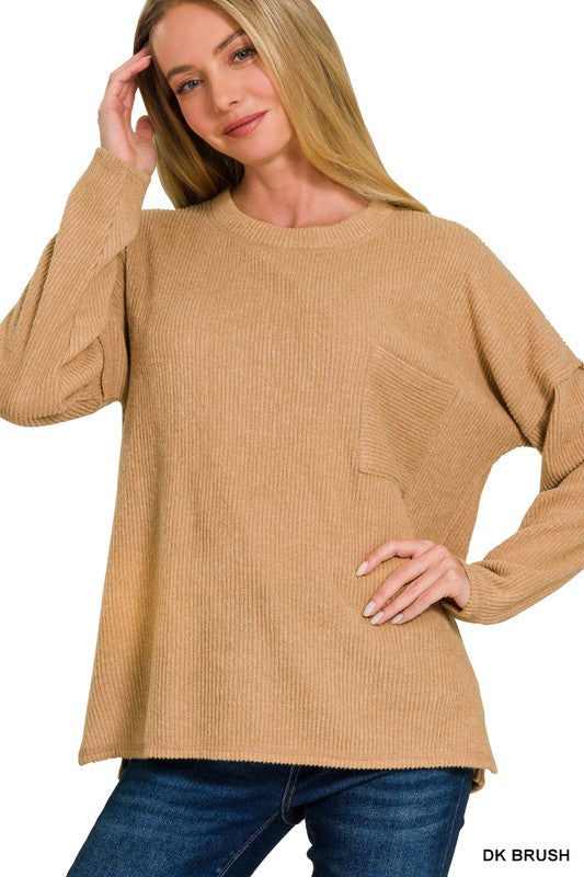Soft Ribbed Sweater w/ Pocket