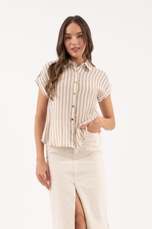 Stripe Button Down With Gold Accents