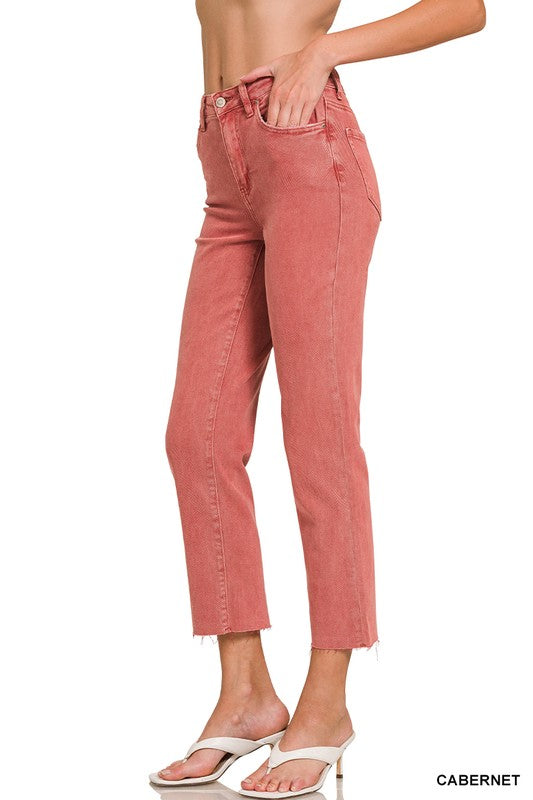 Acid Washed High Waist Cropped Straight Pants