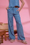 Chambray Elastic Wide Leg Pants