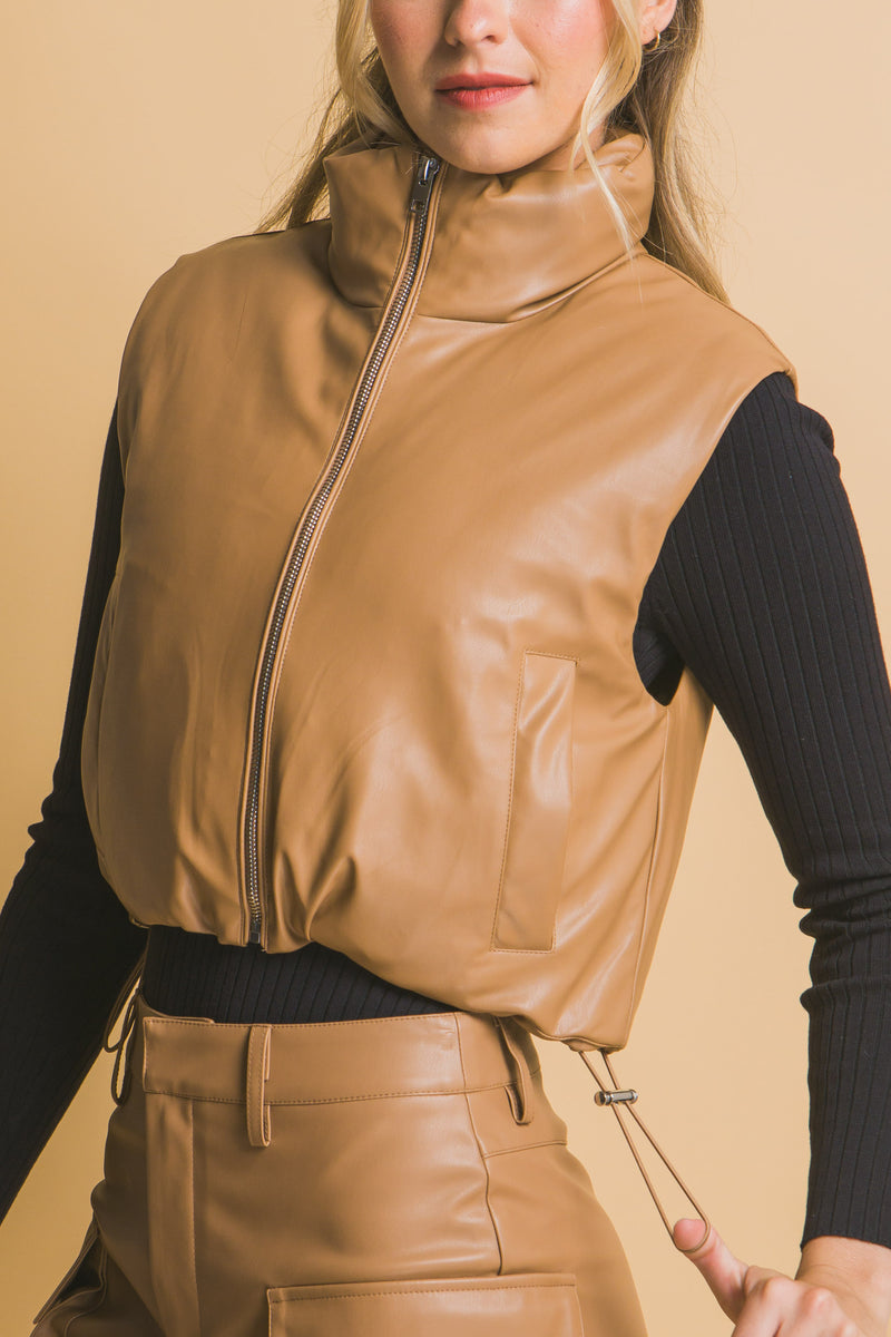 Faux Leather Puffer Vest