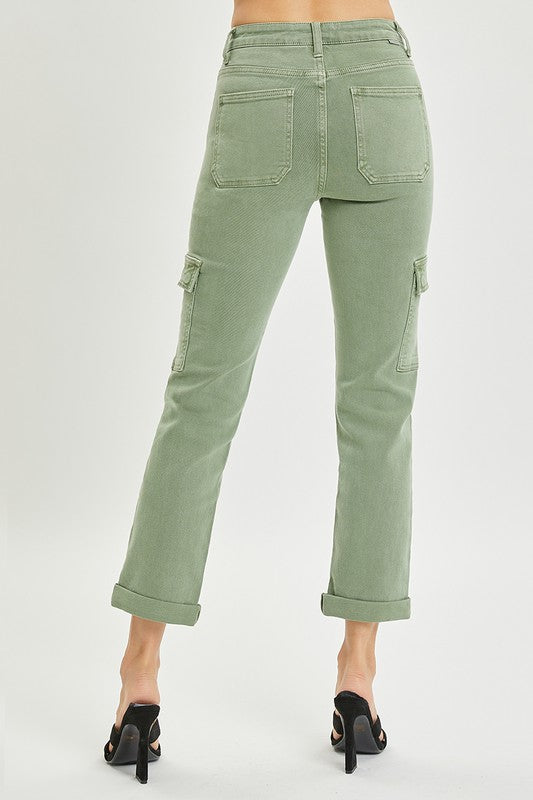 Risen High Rise Cargo Straight Olive Denim