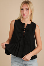 Beside Me Pleated Front Tie Blouse