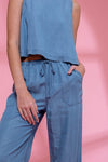 Chambray Elastic Wide Leg Pants