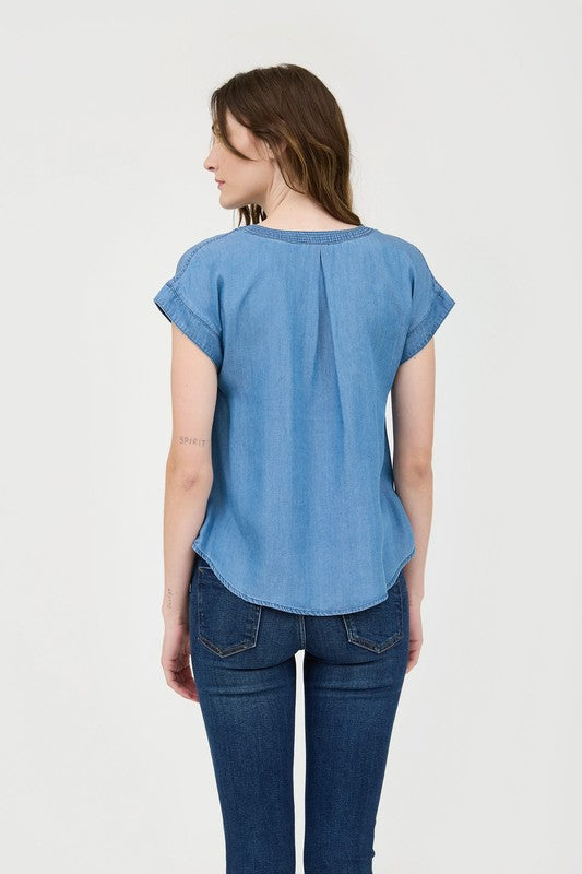 Chambray SplitNeck Blouse