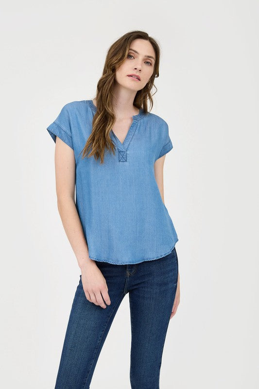 Chambray SplitNeck Blouse