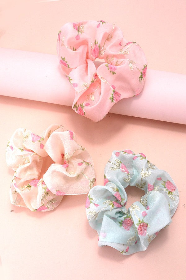 Chiffon Floral Scrunchies