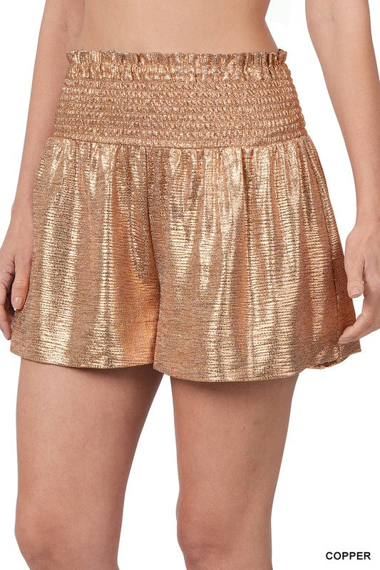 Metallic Sparkle Elastic Waist Shorts