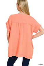 Double Gauze Raw Edge V-Neck