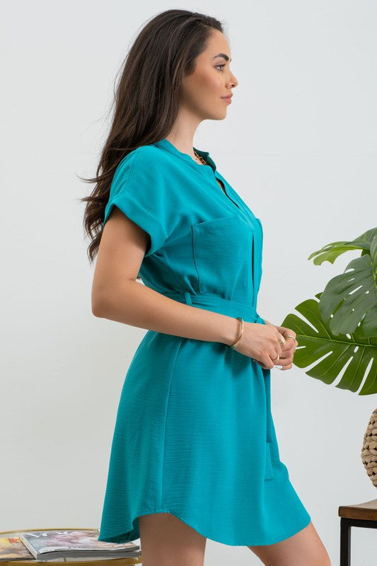 Back Button Belted Tshirt Dress