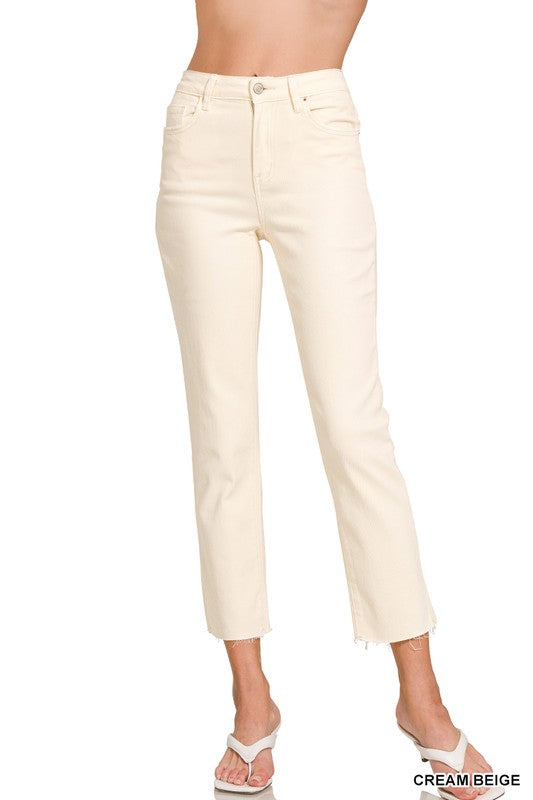 Acid Washed High Waist Cropped Straight Pants