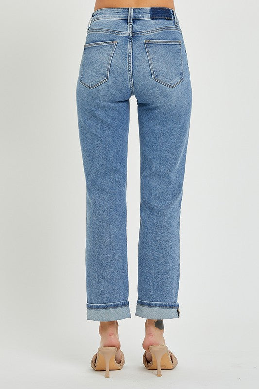 High Rise Crossover Straight Leg Jeans