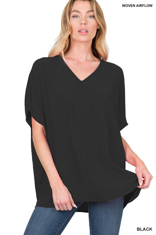 Oversized Dolman Staple V-Neck Blouse