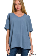 Oversized Dolman Staple Vneck Blouse