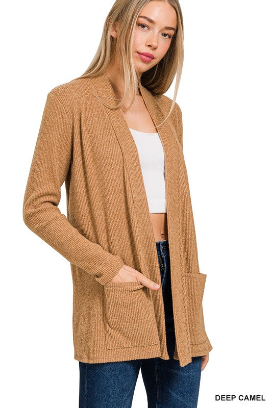 Heather Ribbed Sweater Open Front Cardigan