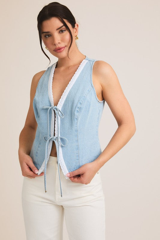 Denim & Lace Trim Vest