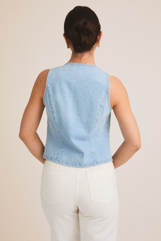 Denim & Lace Trim Vest