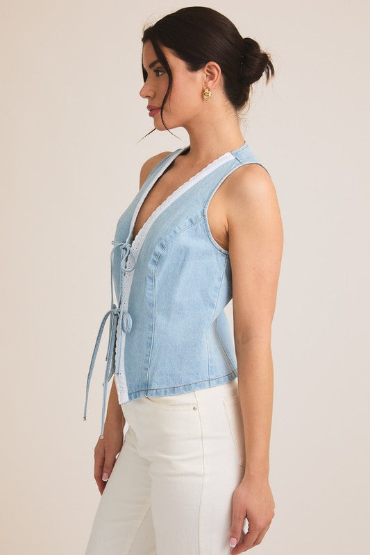 Denim & Lace Trim Vest