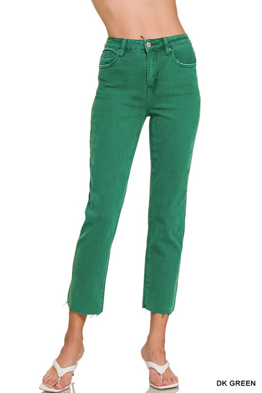 Acid Washed High Waist Cropped Straight Pants