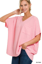 Oversized Dolman Staple Vneck Blouse