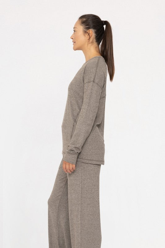 Soft and Cozy Brushed Crew Neck LS Top