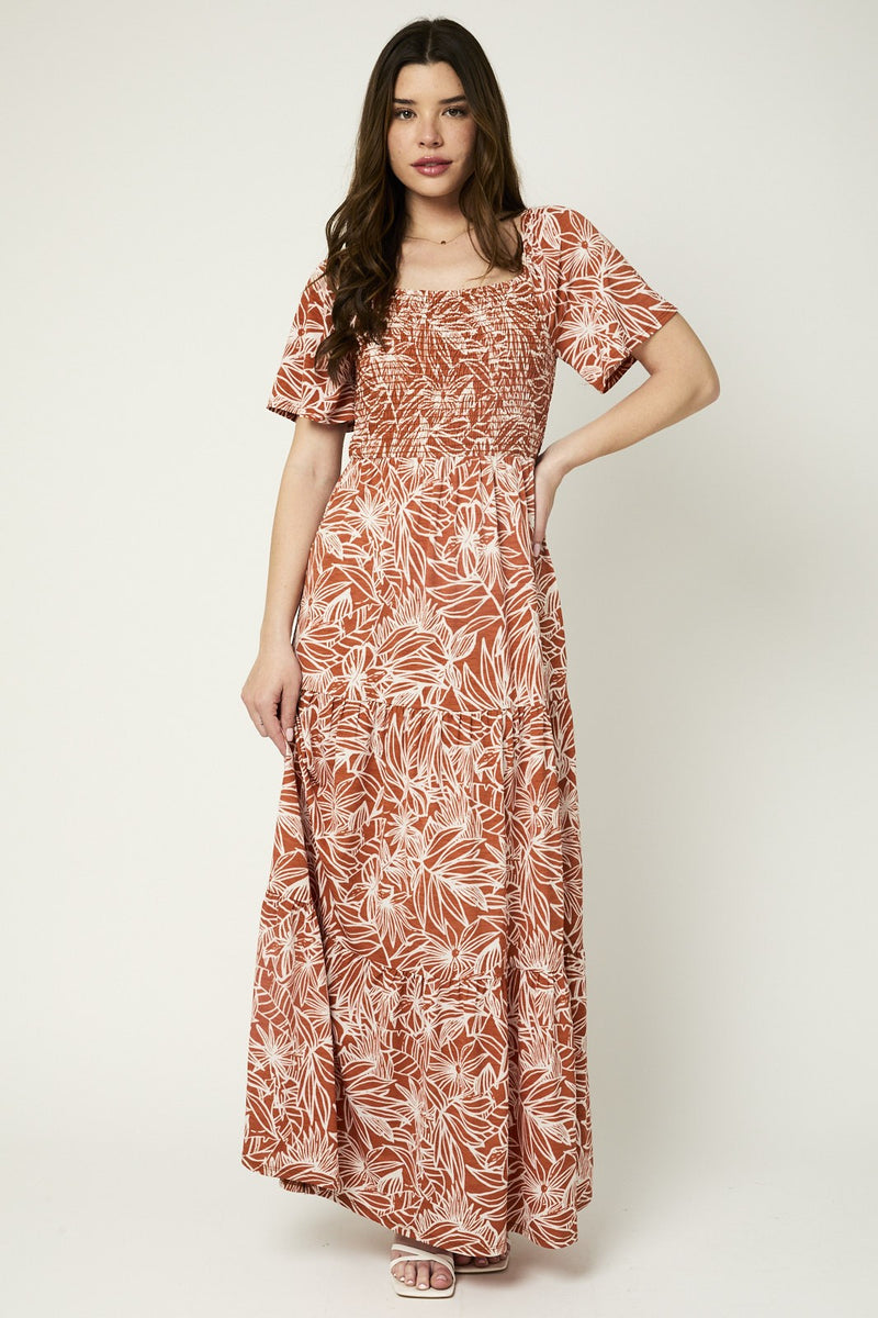 Short Sleeve Smocked Floral Maxi Dress