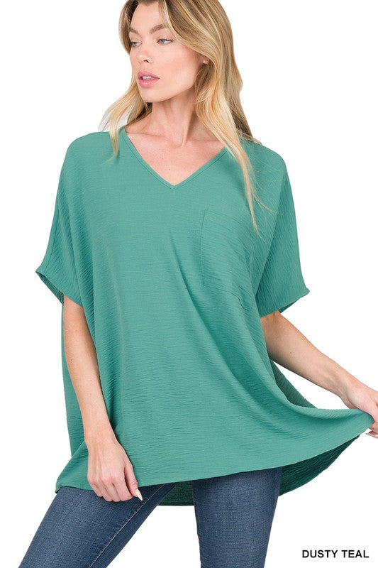 Oversized Dolman Staple Vneck Blouse