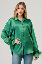 Satin Button Down Feather Top