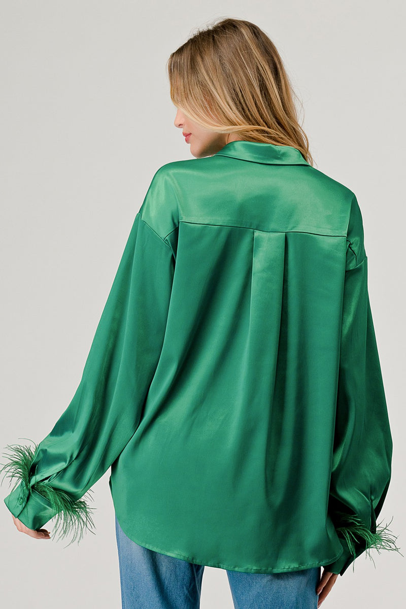 Satin Button Down Feather Top