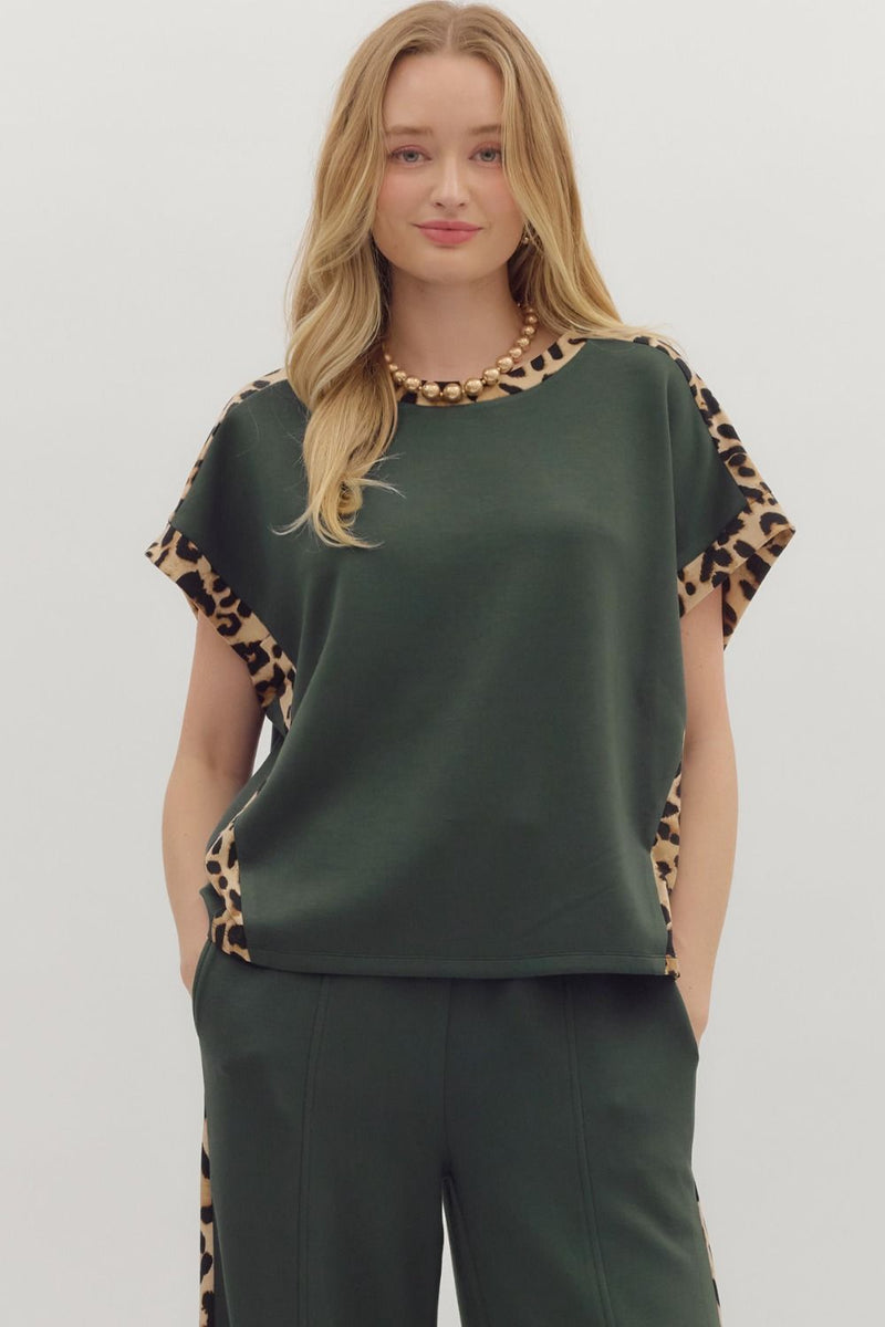 Own The Moment Leopard Trim Top