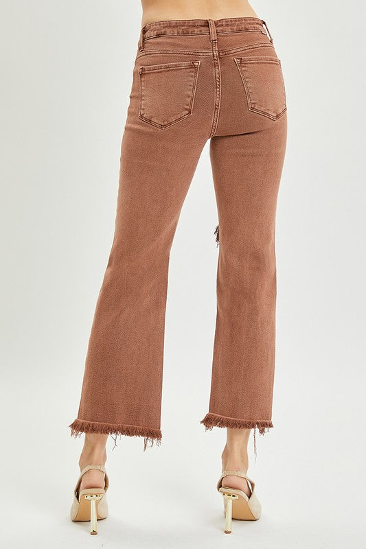 Espresso High Rise Distressed Risen Denim