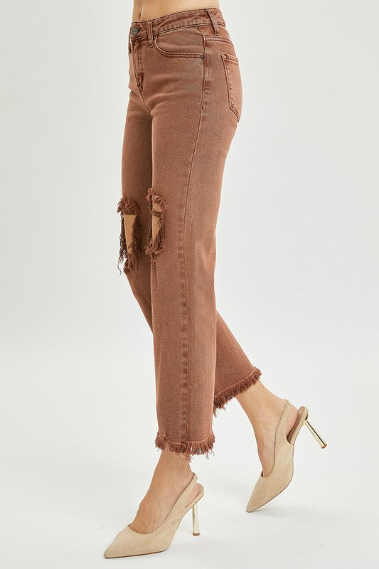 Espresso High Rise Distressed Risen Denim