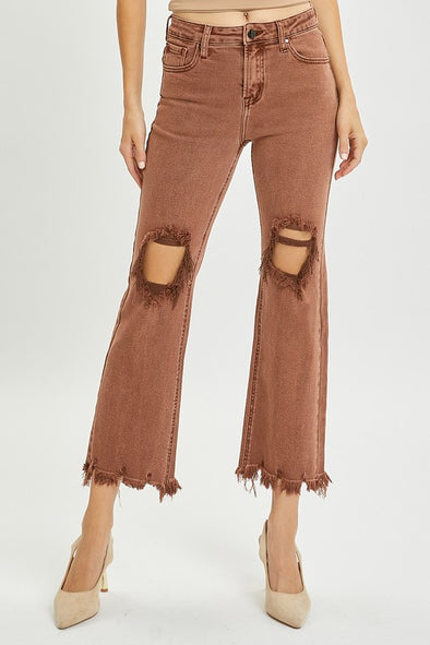 Espresso High Rise Distressed Risen Denim