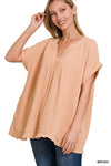 Double Gauze Raw Edge V-Neck