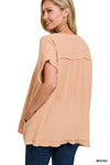 Double Gauze Raw Edge V-Neck