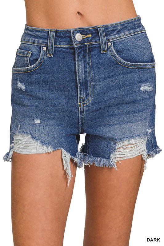 Distressed Dark Wash Denim Shorts