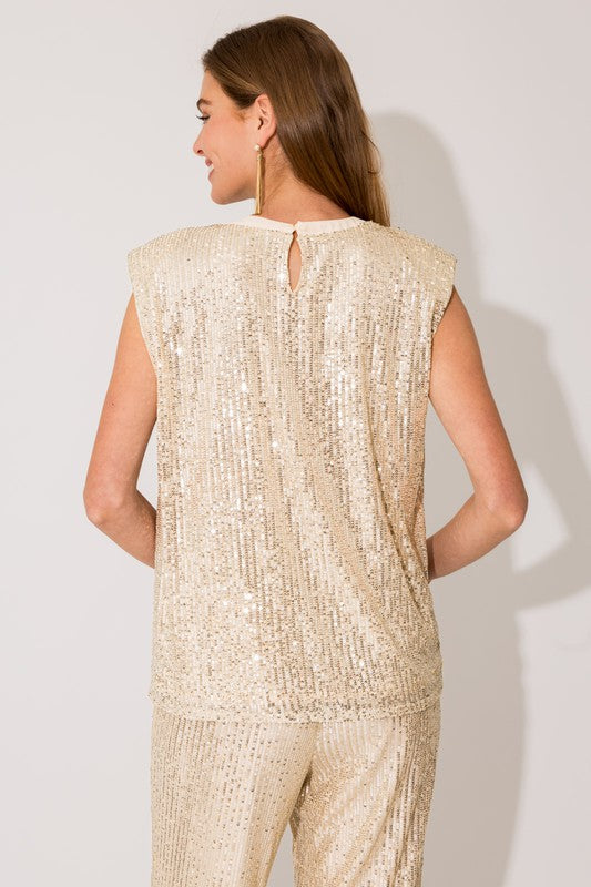 Power Shoulder Sequins Top