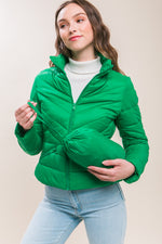 Zip Up Puffer Jacket With Storage Bag