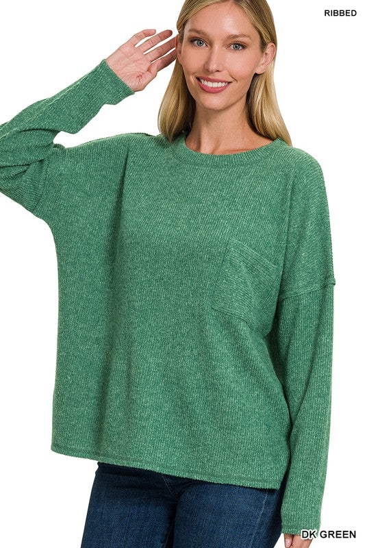 Soft Ribbed Sweater w/ Pocket