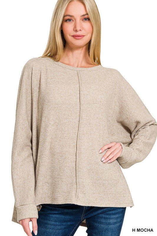 Ribbed Center Seam Dolman Top