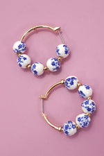 Blue Ceramic Hoop Earrings