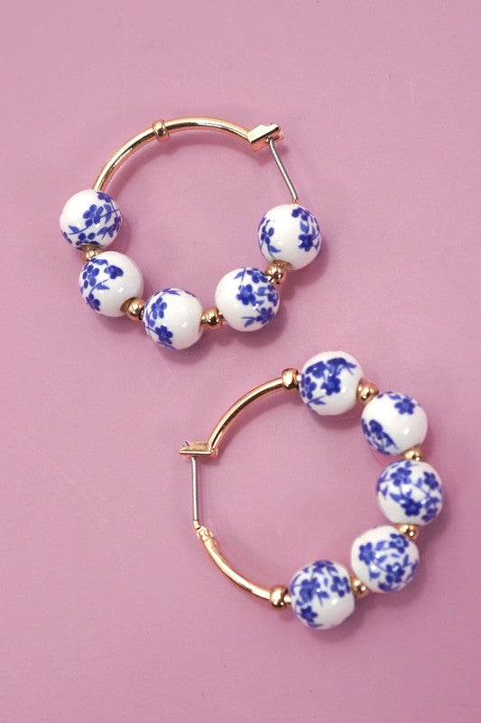 Blue Ceramic Hoop Earrings