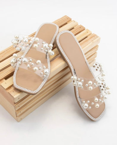 Clear Strap Pearl Slides