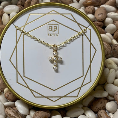 Tiny Patient Pearl Cross Necklace